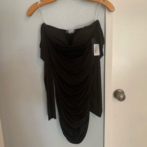 Black strapless off the shoulder long sleeve dress